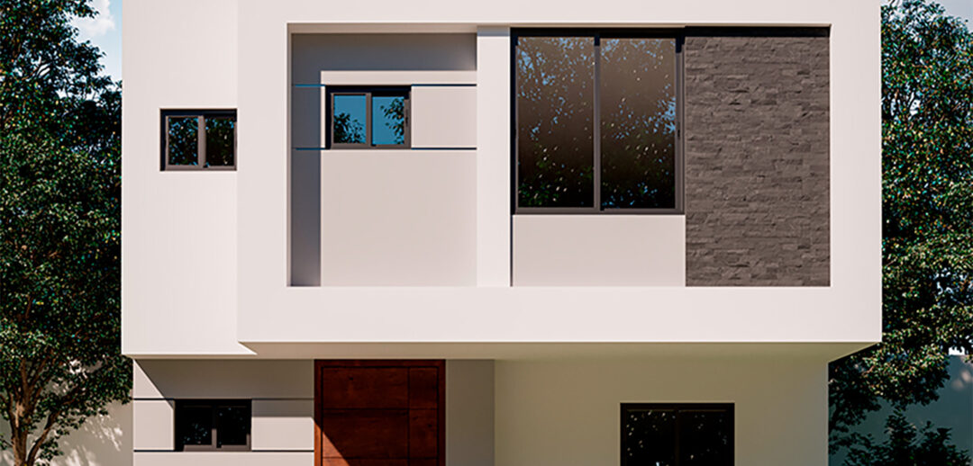 Fachada del modelo de casa Hera en el desarrollo Sonterra II en Mazatlán