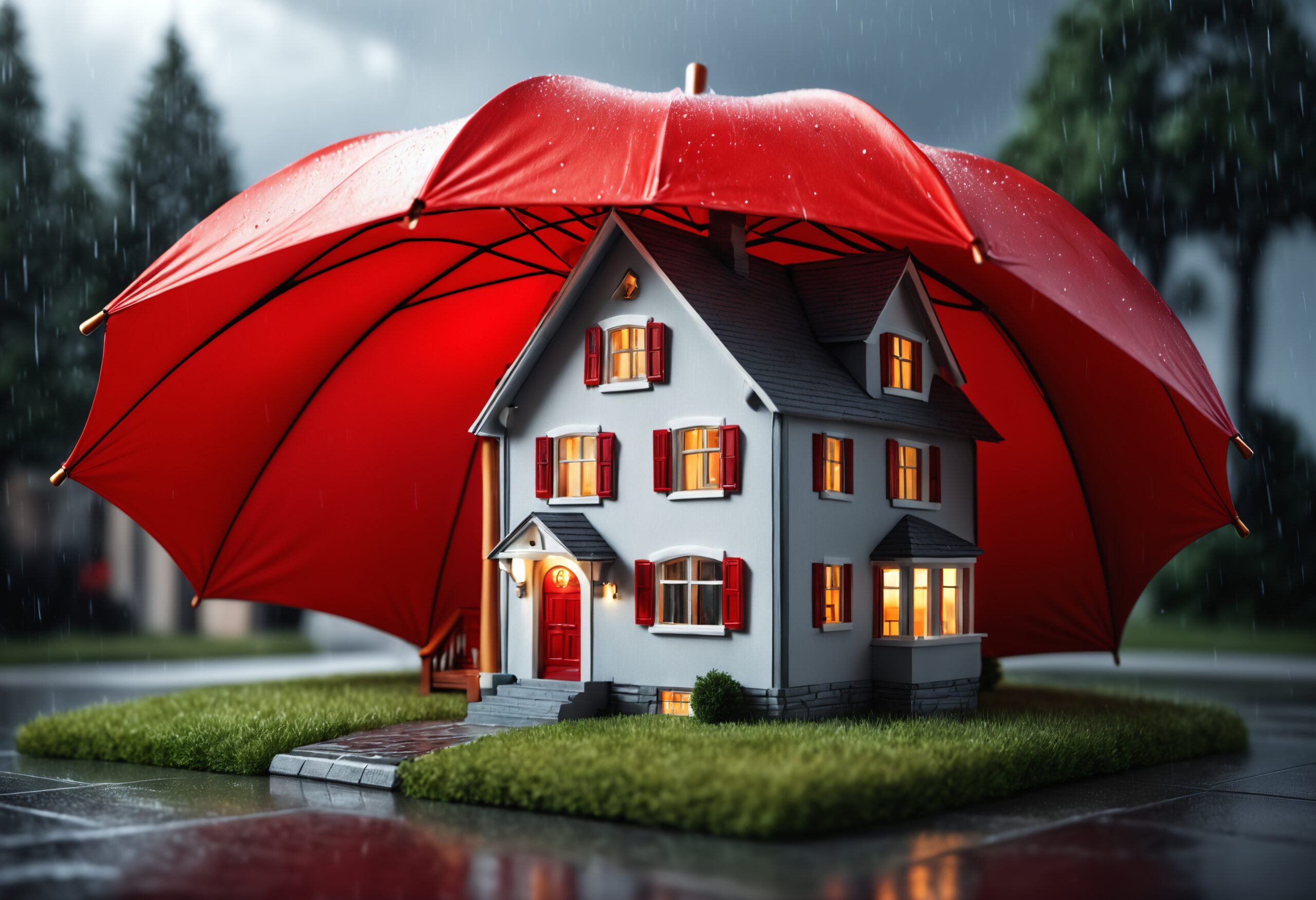 house under umbrella. Generative AI