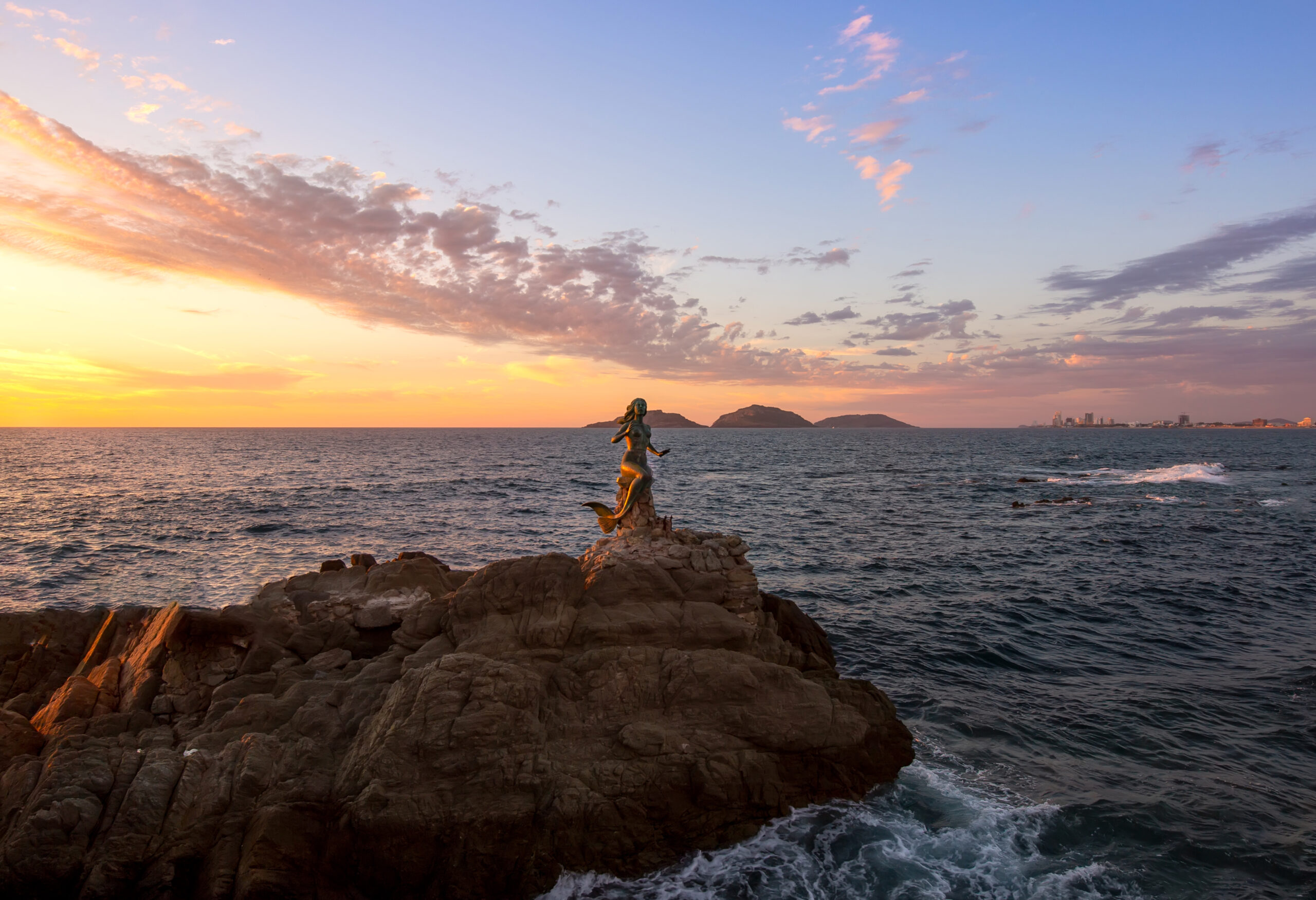 Mexico, Mazatlan sea promenade, El Malecon, with ocean lookouts and scenic landscapes