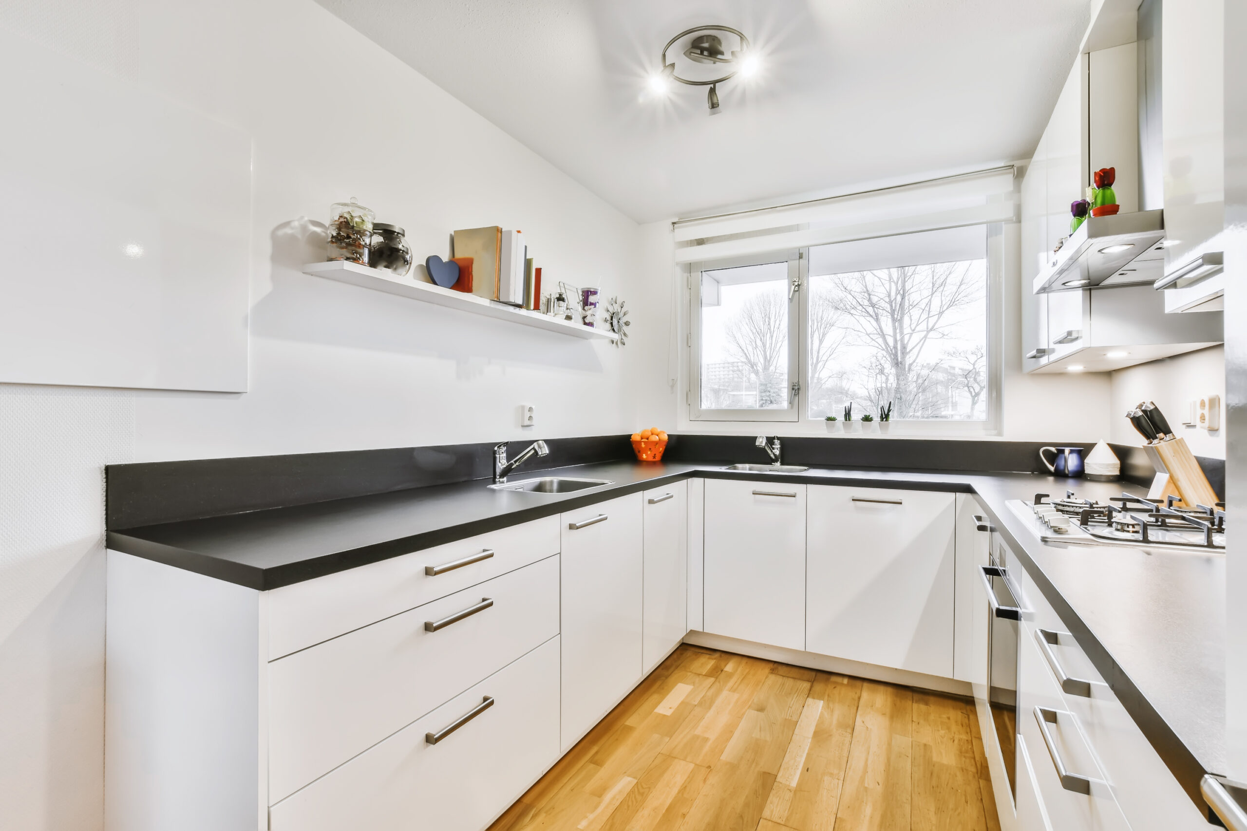 Stylish kitchen with a black countertop