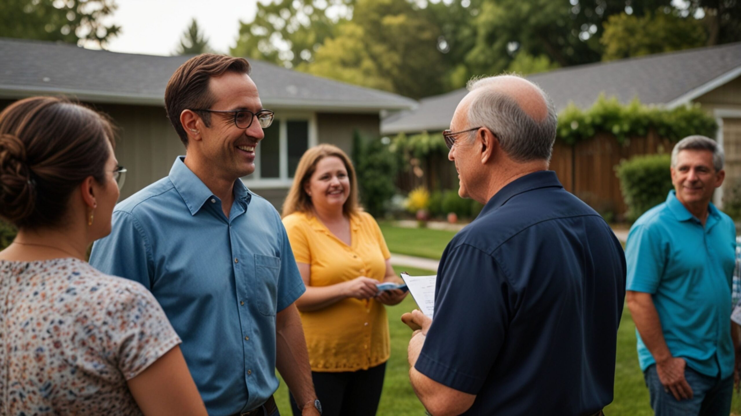 man-with-group-people-standing-front-house-with-woman-standing-him