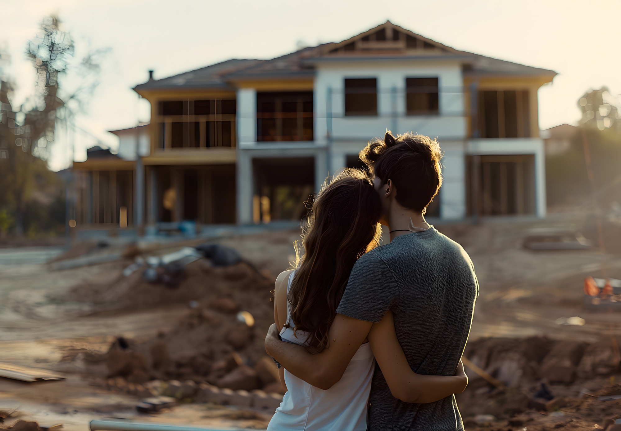 Pareja viendo el proceso de construcción de su hogar
