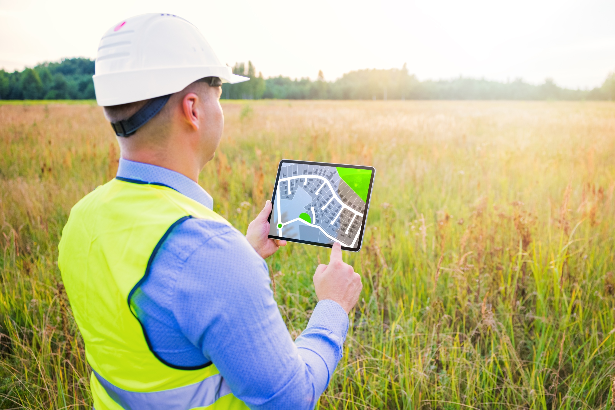 arquitecto-usando-tableta-con-planos-y-topografia-de-un-nuevo-terreno-de-construccion-de-viviendas-residenciales