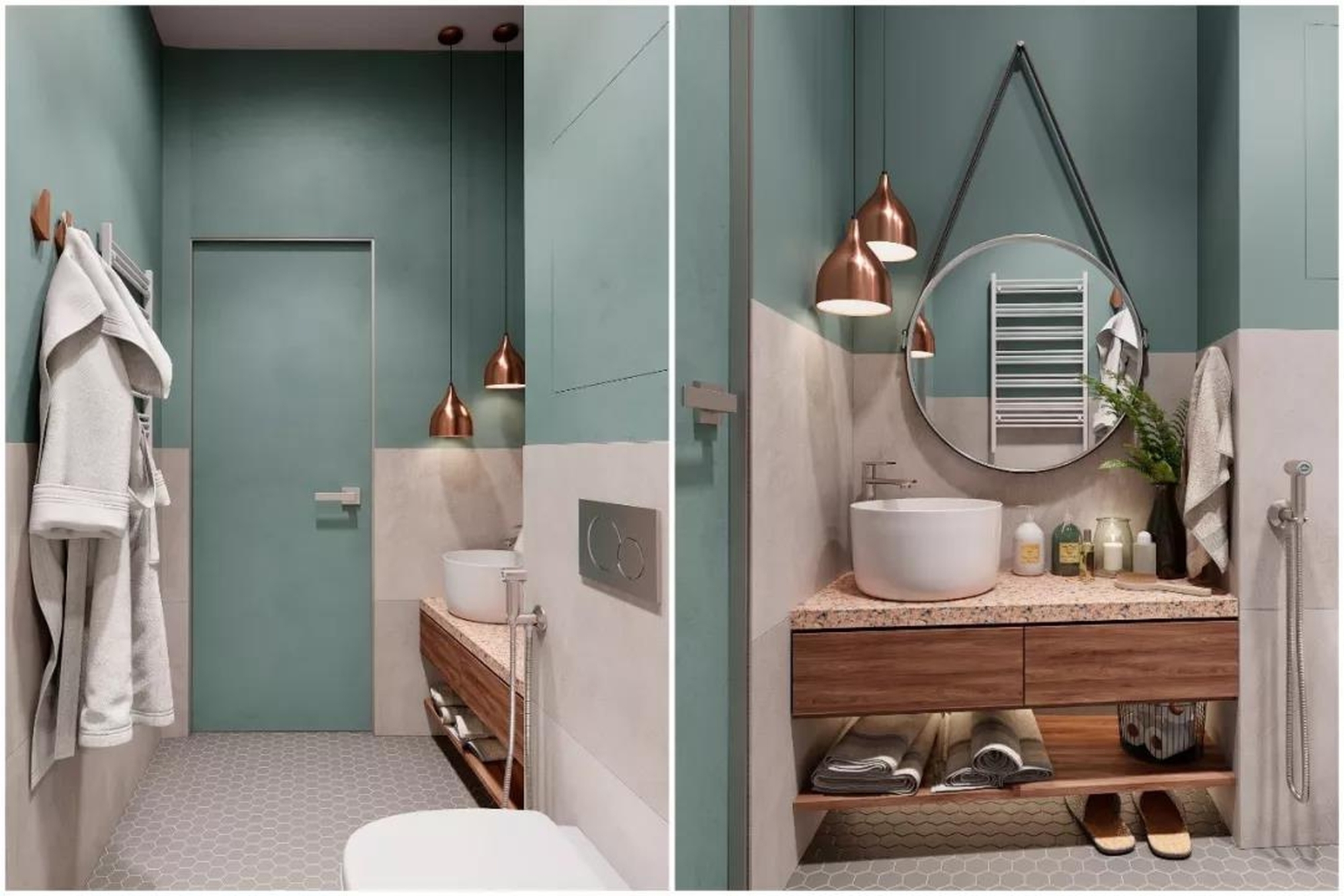 Diseño moderno de baño verde azulado